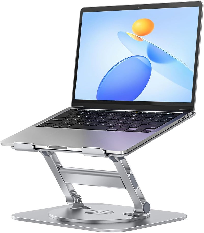 MCHOSE Laptop Stand with 360° Rotating Base, Foldable Adjustable Computer Holder, Ergonomic Design Compatible with MacBook Air Pro, Dell XPS, HP, Lenovo More 10-17" (New-Silver) - Image 1